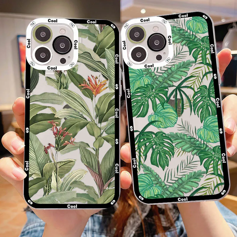 

Palm Tree Leaves Plant Flower Phone Case For IPhone 11 12 13 14 Mini Pro Max XR X XS TPU Clear Case For 8 7 6 Plus SE 2020