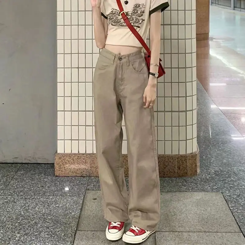 

2023 New Women's Korean Version Of High Waist Straight Khaki Trousers Summer And Autumn Show Thin Loose Casual Wide Leg Jeans