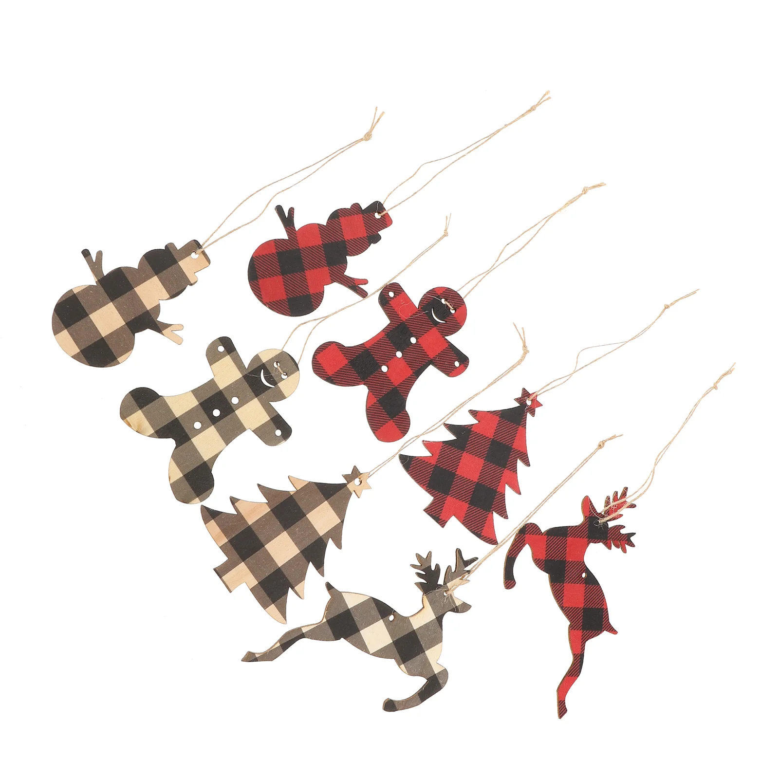 

40pcs Christmas Tree Ornaments Plaid Snowman Elk Gingerbread Man Pendant Xmas Tree Hanging Decor Gift Holiday Party