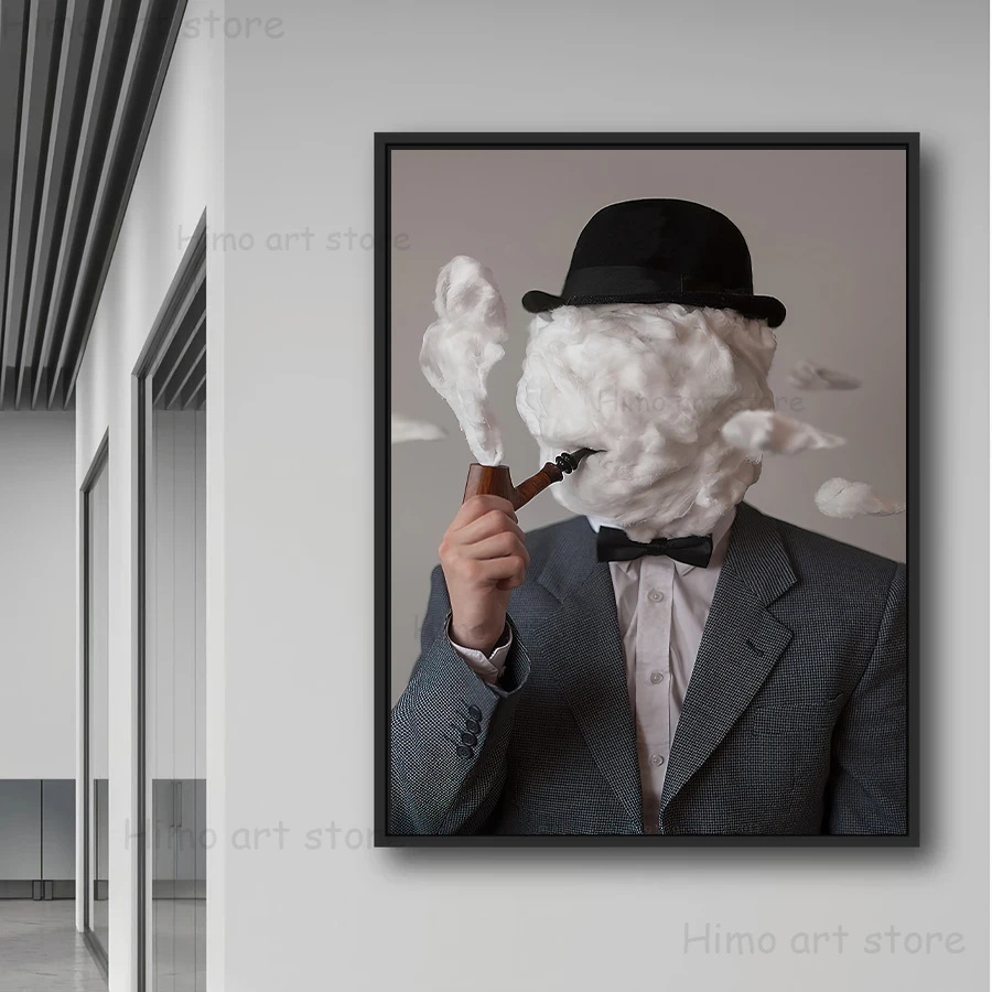

Abstract Smoking Man Canvas Painting Cloud Face Human Posters and Prints Abstract business suit Decorations for Home Wall Decor