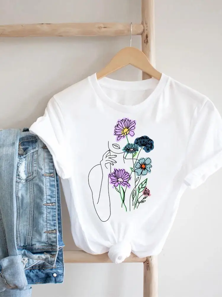 

Print Tshirt Female Top 90s Cute Flower Sweet Short Sleeve Fashion Tee Clothes Casual Summer Women Clothing Graphic T-shirt