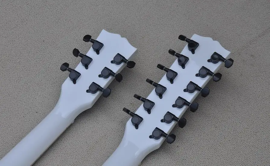 Заводская изготовленная на заказ Высококачественная электрическая гитара 12 струн + 6 струн с двойной шеей белая 1275 гитара Черная фурнитура 59