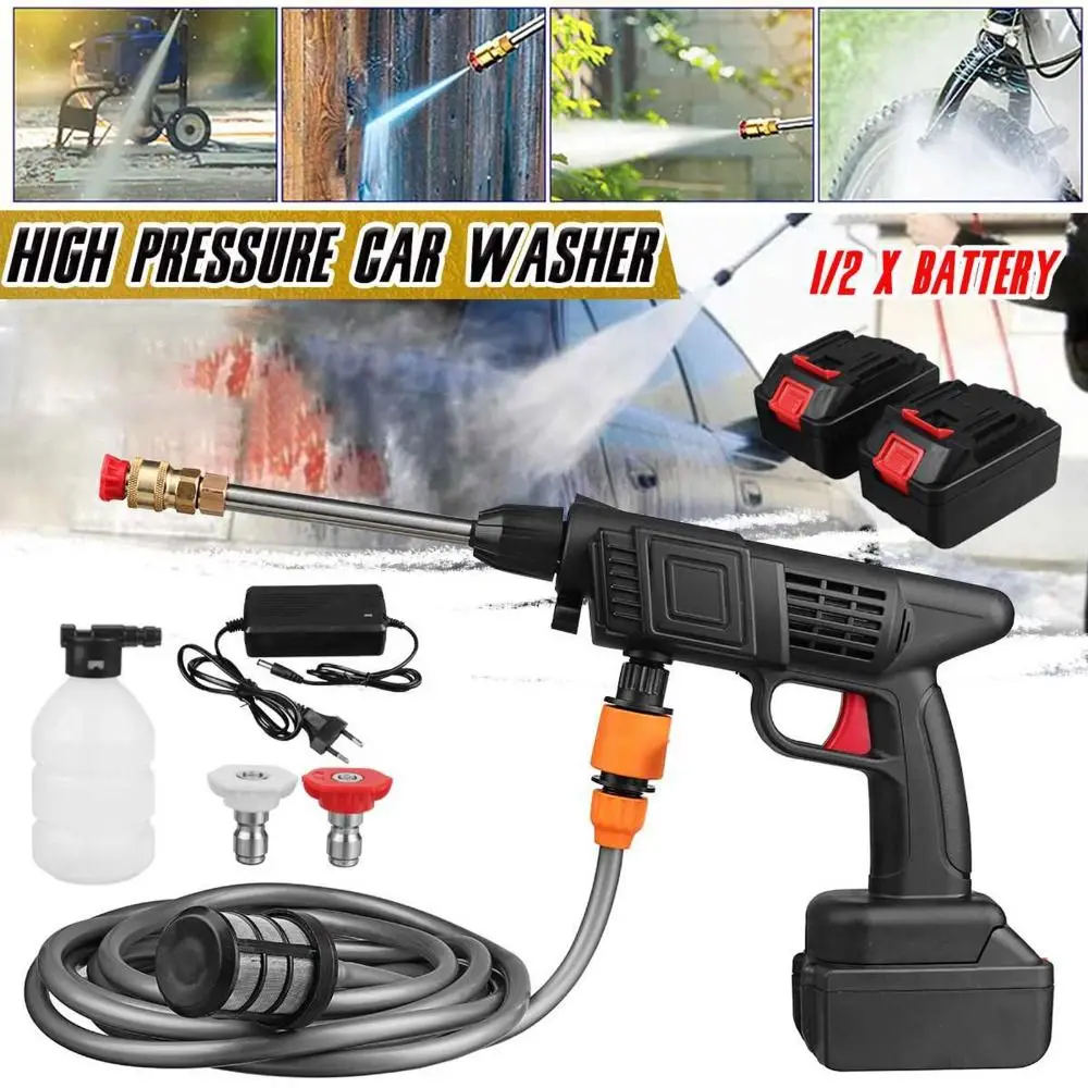 Portable Rechargeable High Pressure 50PSI 1500mAh Water Torch Cordless Washer Car Cleaner 2 Battery 24V