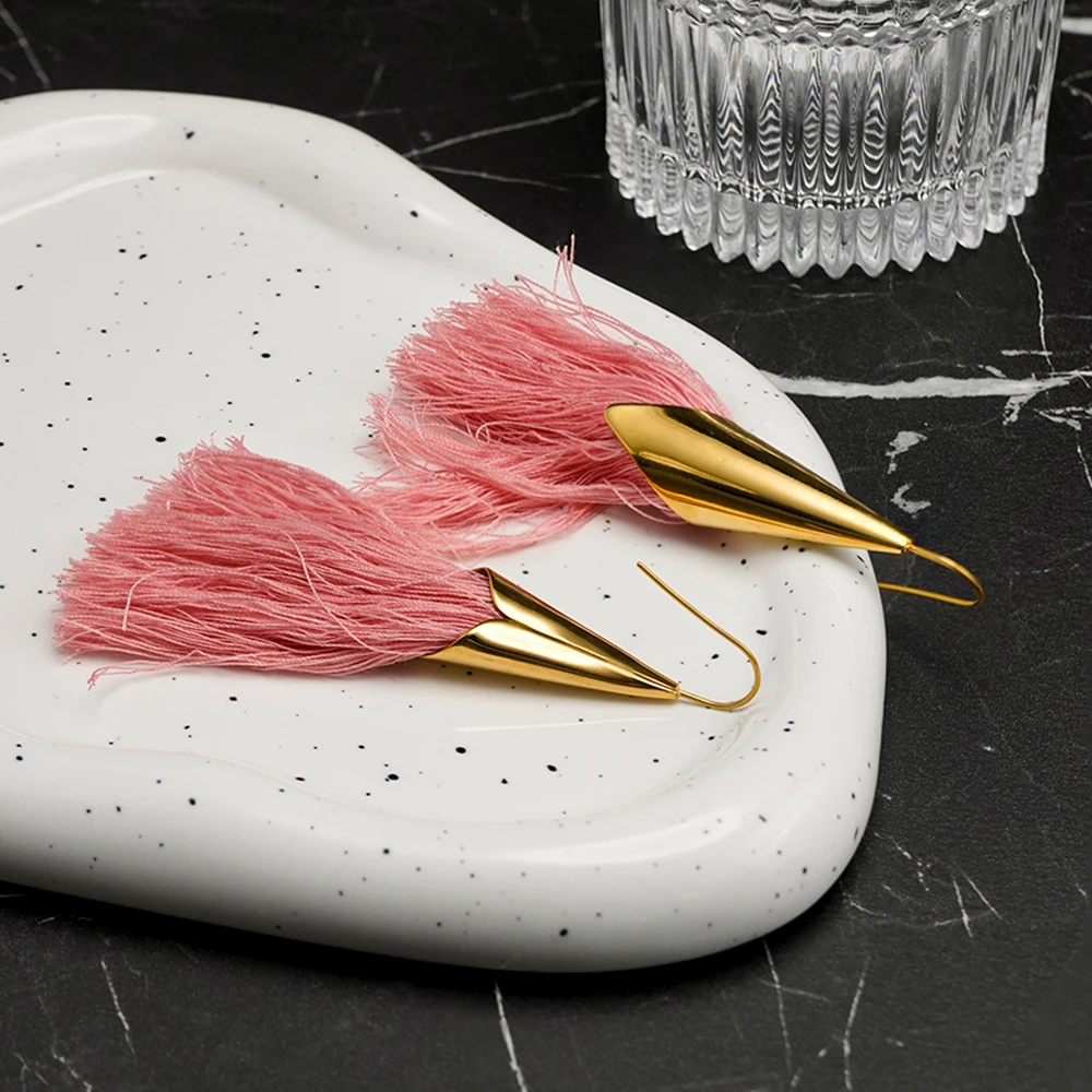 Фото ENFASHION Aretes De Mujer висячие длинные серьги с кисточками для женщин из нержавеющей стали, модные модные уличные украшения E1013 №4