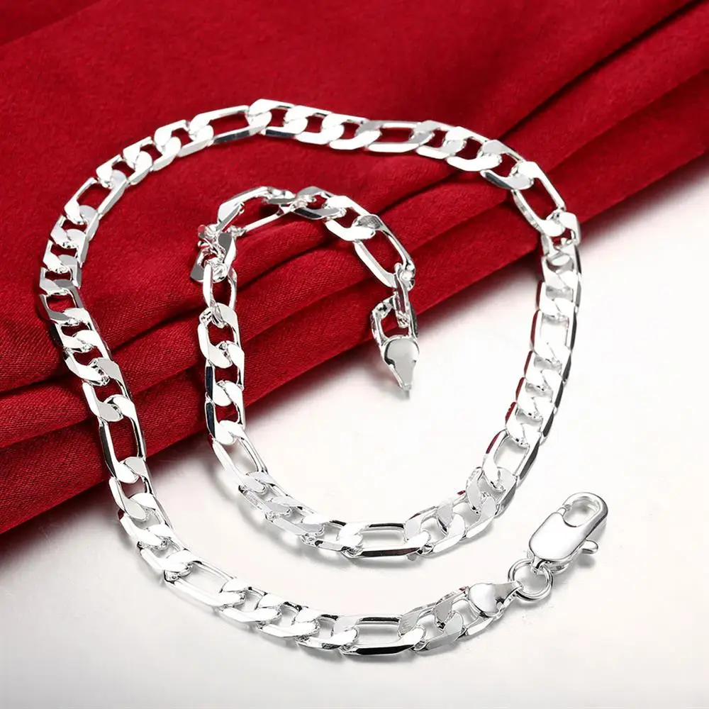 

Hot sale Fashion brand 925 Sterling Silver Necklace classic Jewelry 8MM Flat geometry men's necklace 20 inches Christmas gifts
