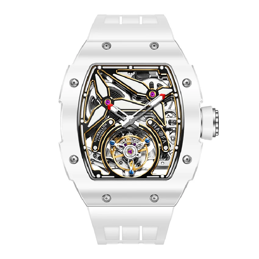 

Richard Tourbillon Movement Watch for Men Skeleton Ceramic Bezel Self Wind Mechanical Watch Sapphire Waterproof Luminous 1901-2