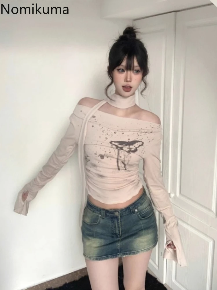 Женские летние футболки Y2k с длинным рукавом и вырезом лодочкой необычные