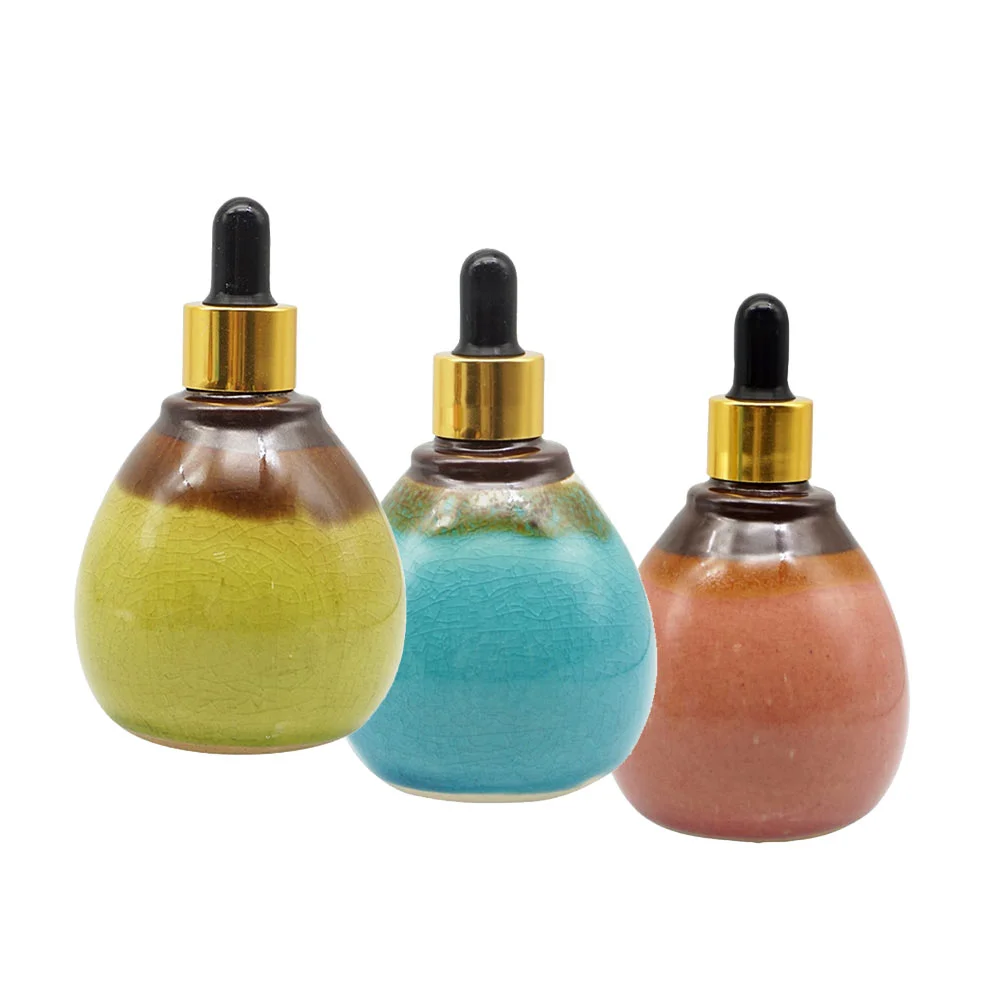 

3 Pcs Vial Ceramic Essential Oil Pot Travel Mason Jar Dispenser Shampoo Container Cracked Ceramics Holder