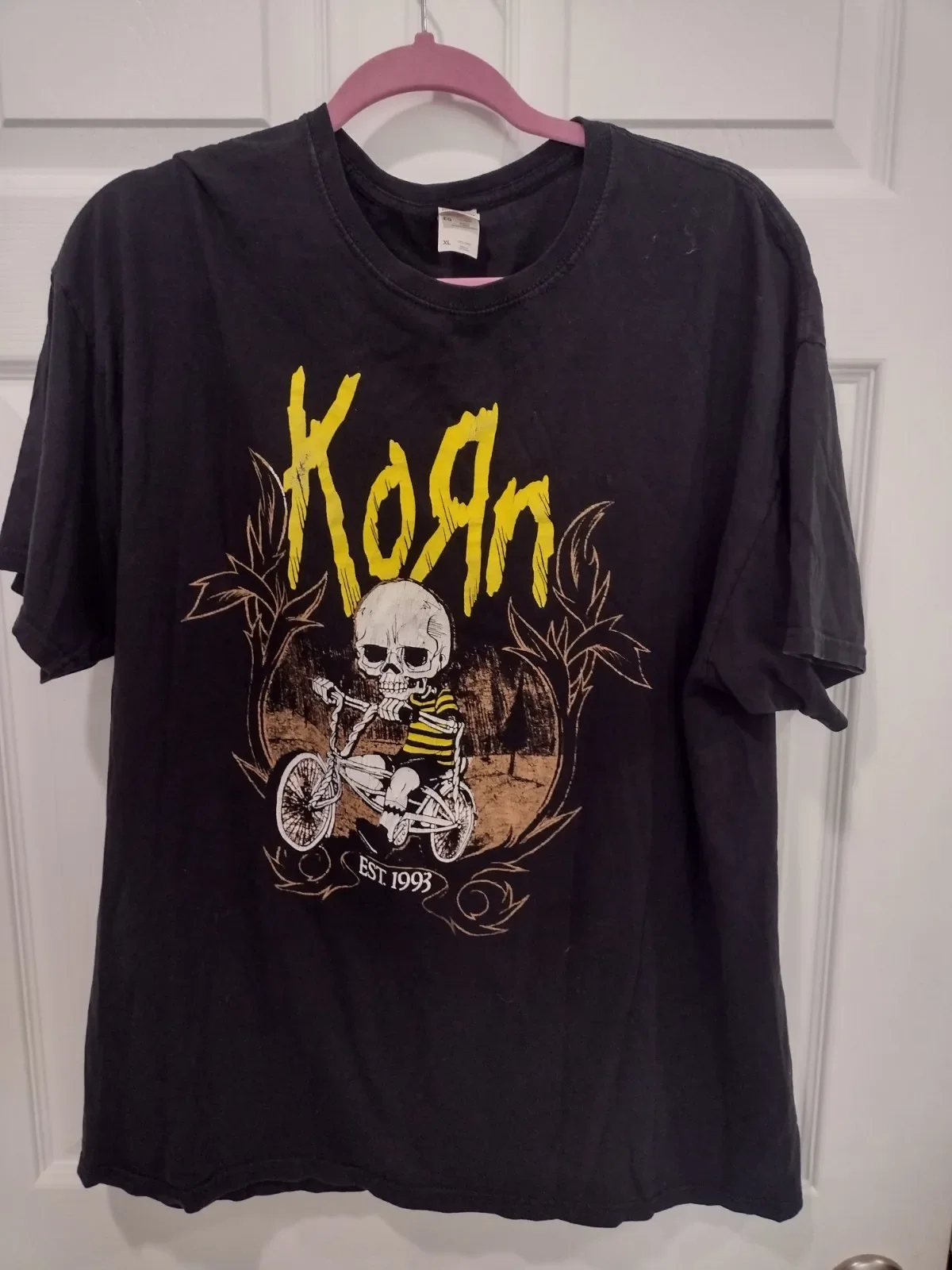Фото Vintage Korn Shirt Skeleton Boy On Bicycle Men XL №1