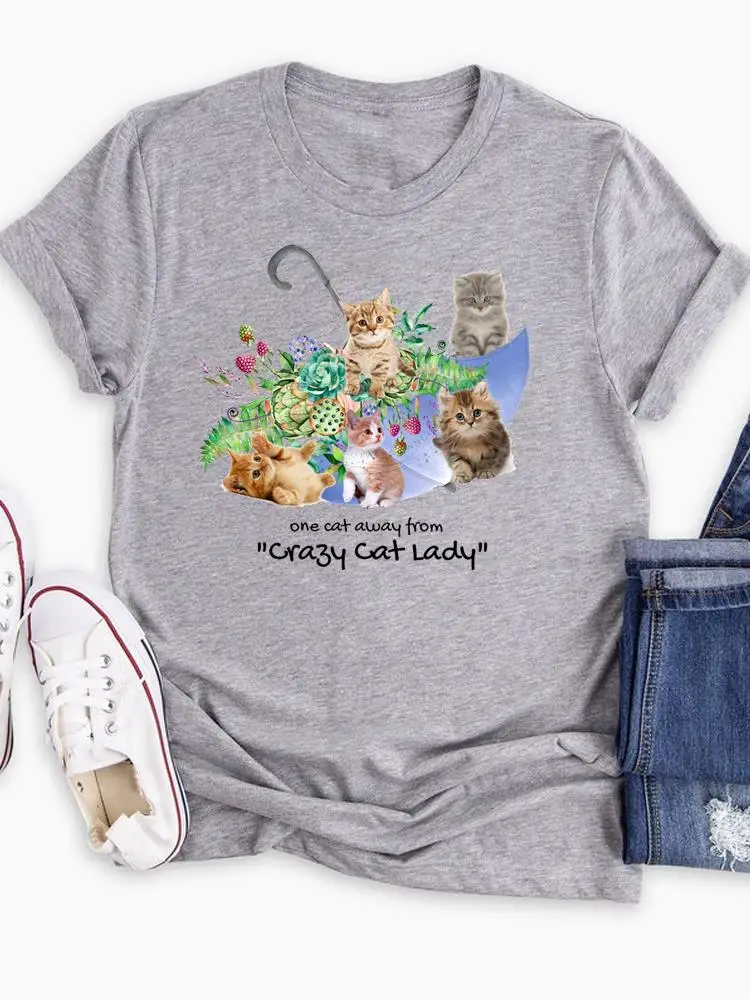 

Женская футболка с мультяшным принтом, летняя повседневная футболка с принтом кошки