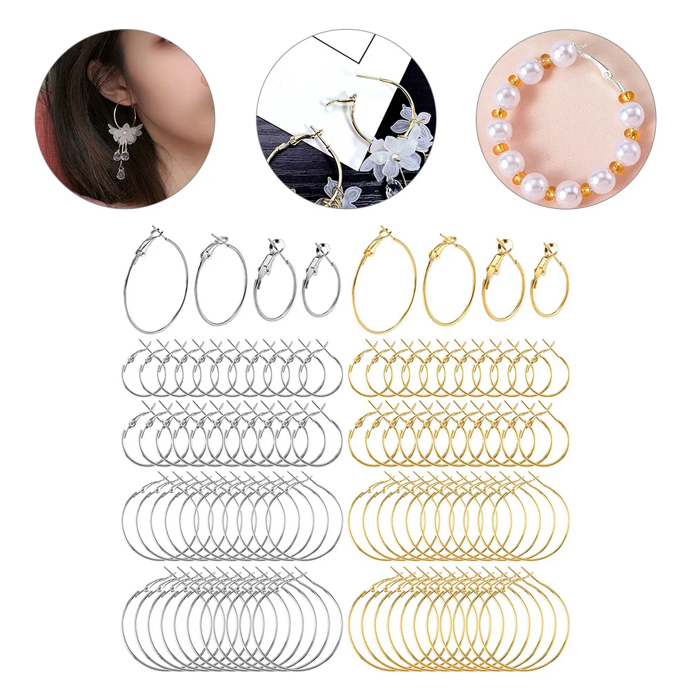 

96 Pcs Material Charm Rings Earrings Bezel Pendant Bead Hoops Accessories Round Alloy Making Kit Jewelry Supplies Beading