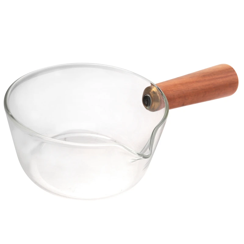 

Glass Milk Pot With Wooden Handle 400Ml Cooking Pot For Salad Noodles Gas Stove Cookware