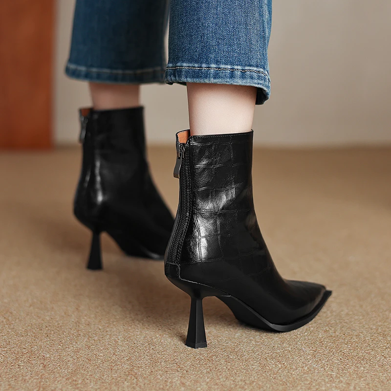 QUTAA 2025 модные женские ботильоны пикантные из натуральной кожи на высоком каблуке