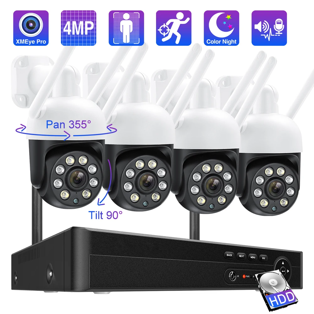 Techage H.265 8CH 4MP Video Surveillance Wireless System Set PTZ Security Camera Wifi NVR Kit Auto Tracking 2 Way Audio ONVIF