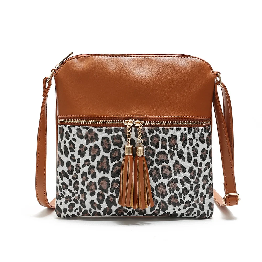 

New Leopard-print Double Fringe Pendant One-shoulder Crossbody Bag for Ladies