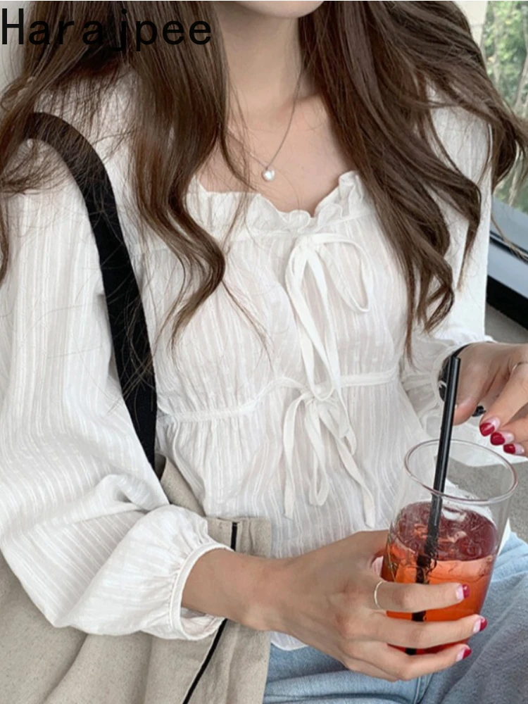 

Harajpee Puff Sleeve Shirt Square Collar French Style Loose Casual Pullover Solid Color Women Short Tops Spring Summer New 2022