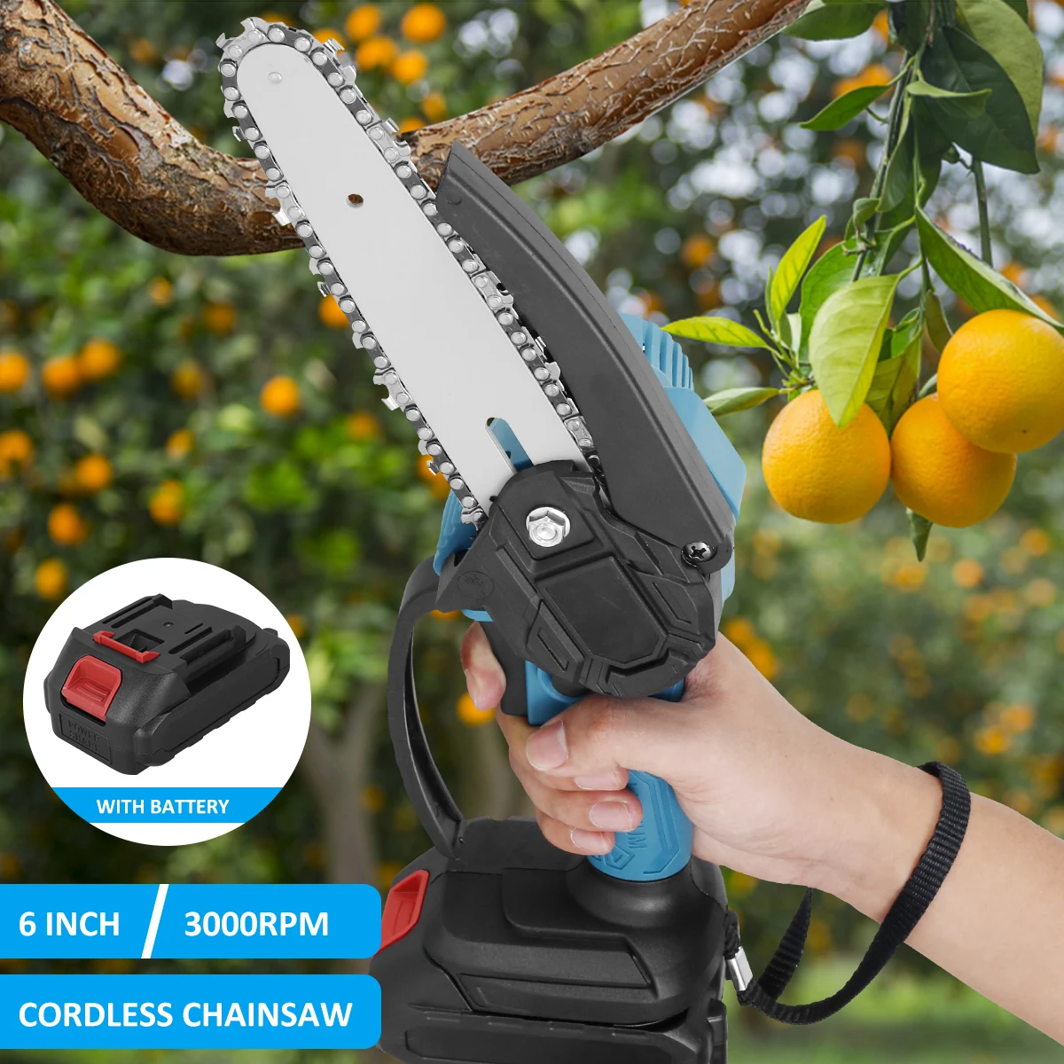 

Мини-бензопила Беспроводная многоразовая 6-дюймовая портативная бензопила, электрическая бензопила, износостойкая портативная пила 18 в