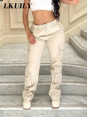 Cargo Pants Overalls Vintage Baggy Jeans Women Fashion 90s Streetwear Pockets Wide Leg High Waist Straight Y2k Denim Trousers