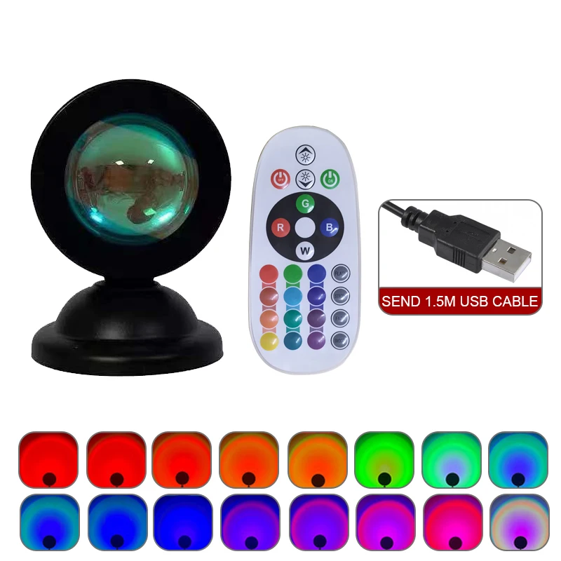 

USB Sunset Projection Lamp Rainbow Atmosphere Night Light Sunset Light for Bedroom Home Room Decor Gift