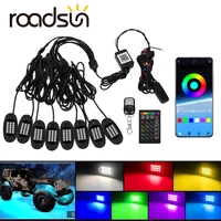 roadsun 6810 pods in 1 rgb led rock lights external underbody lighting kit neon music sync light bluetooth app remote control