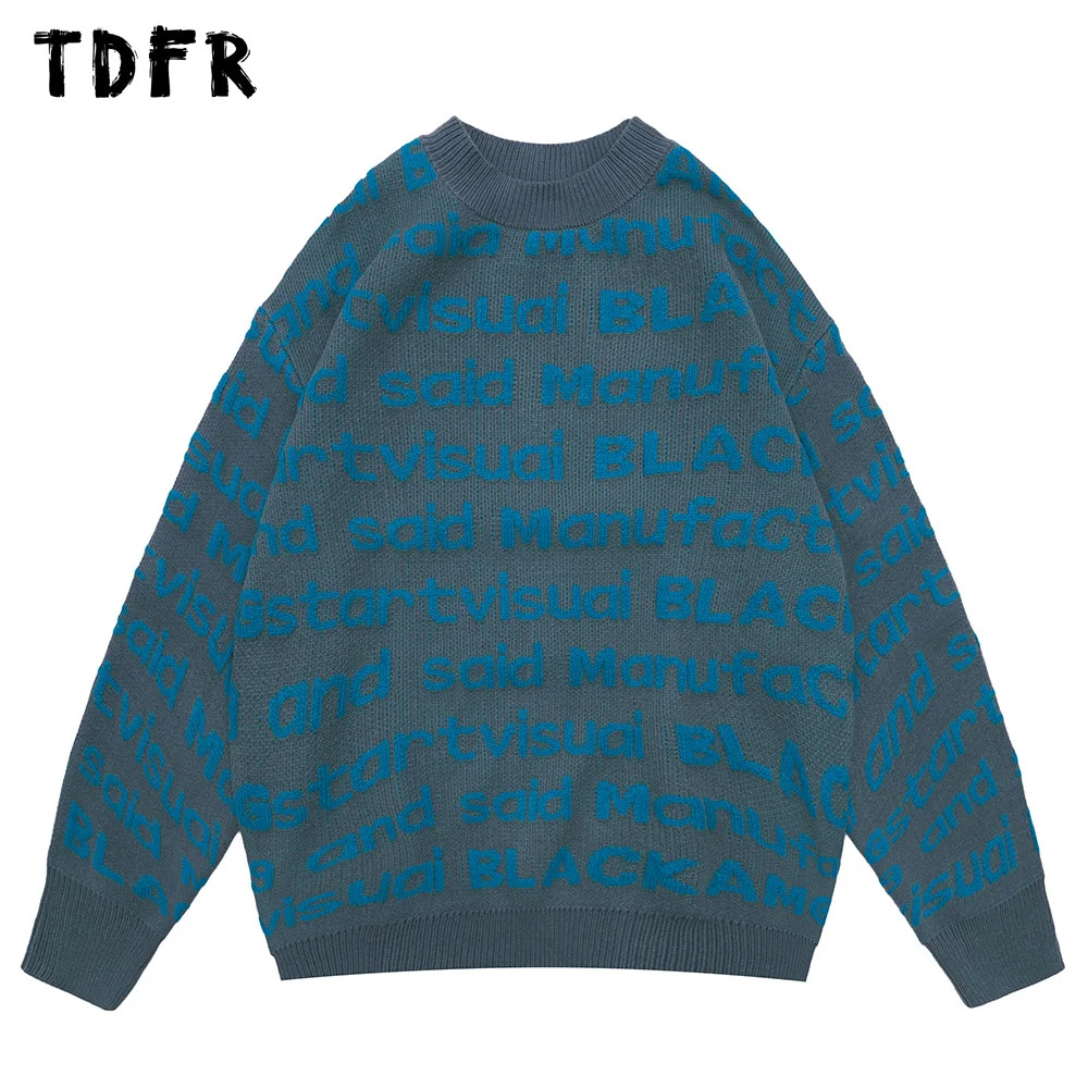 

Мужской вязаный жаккардовый свитер с надписью, повседневный Свободный пуловер с круглым вырезом и длинным рукавом, мужской топ на осень и з...