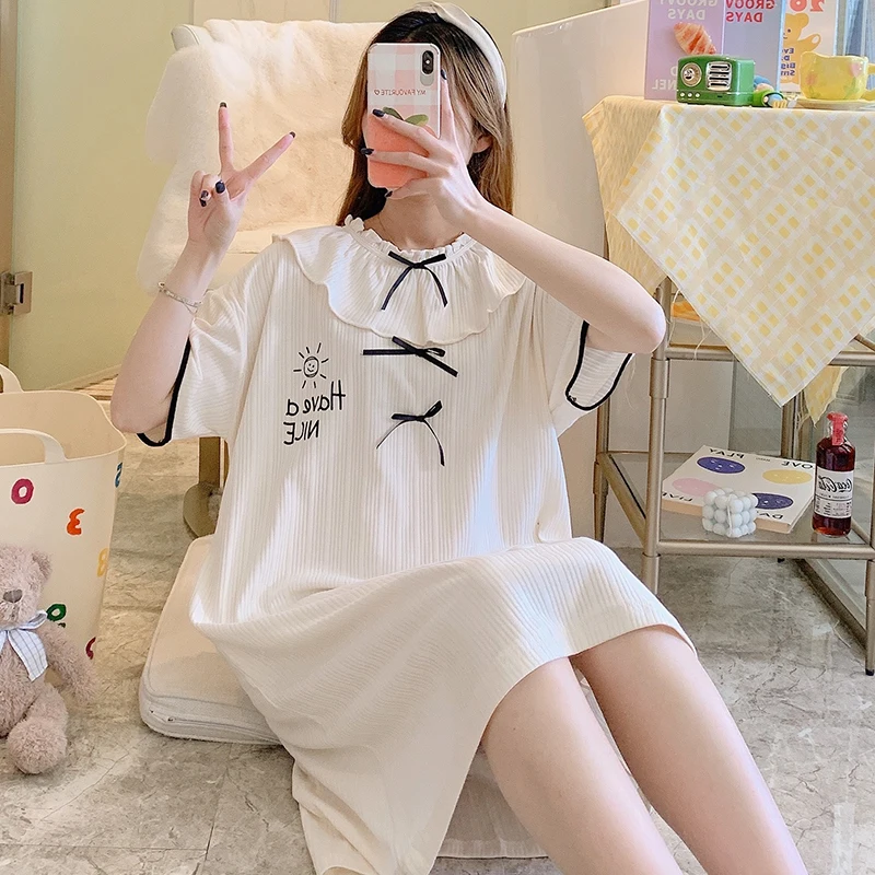 

2022 Woman Cotton Nightgowns Cute Nightdress Sleepwear Cartoon Women Sleep Dressing Gown Summer Student Girl Nighty Sleepshirt