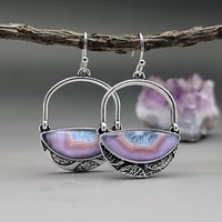 european and american vintage purple stone dangle earrings ladies tribal hollow lock shaped hook earrings pendientes