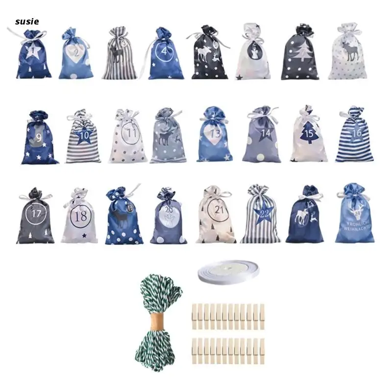 

X7YA 24 рождественские пакеты обратного отсчета календарь для Адвента календарь для наполнения подарочный пакет