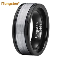 itungsten 8mm black tungsten finger ring for men women engagement wedding band trendy jewelry pipe cut brushed comfort fit