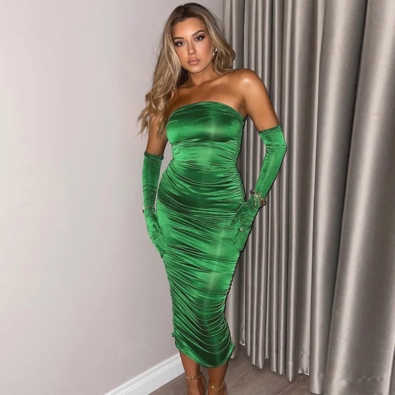 

Crystal Summer Ruched Sexy Y2K Clothes Sleeveless Backless Tube Bodycon Maxi Dresses For Women 2022 Outfits Club Party Birthday
