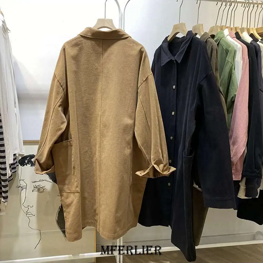 Осенний Женский Тренч размера плюс 6XL 150 кг однотонные свободные винтажные