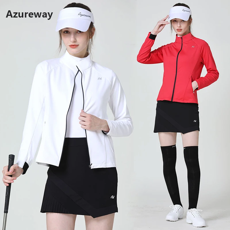 Azureway Women Long-sleeved Warm Golf Jacket Autumn Windproof Golf Coat Ladies Tennis Windbreaker Full Zipper Tops Winter S-XXL