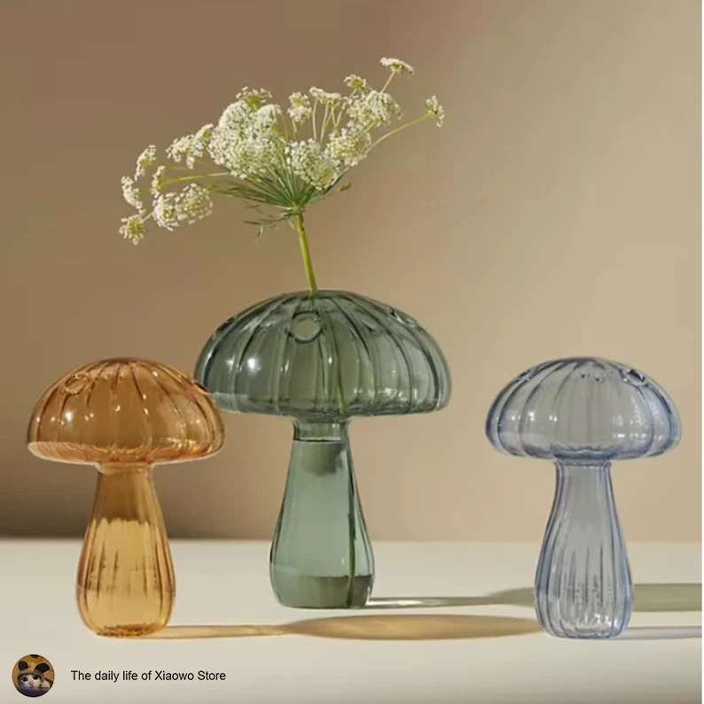 

Transparent Mushroom Glass Vase Hydroponics Plant Vase Creative Glass Crafts Living Room Glass Vase Plant Flower Decor for Home