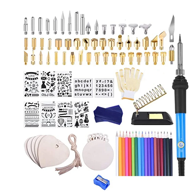 115Pcs Wood Burning Kit, Soldering Iron Wood Burning Tool DIY Kits 200-450 ℃ For Embossing/Carving/Soldering US Plug