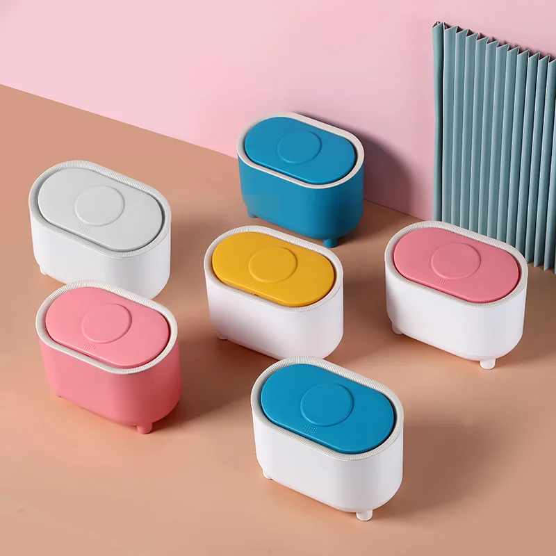

Mini Waste Bin Trash Can Desktop Garbage Basket Table Roll Swing Lid Small Scissors Pencil Household Office Storage Accessories