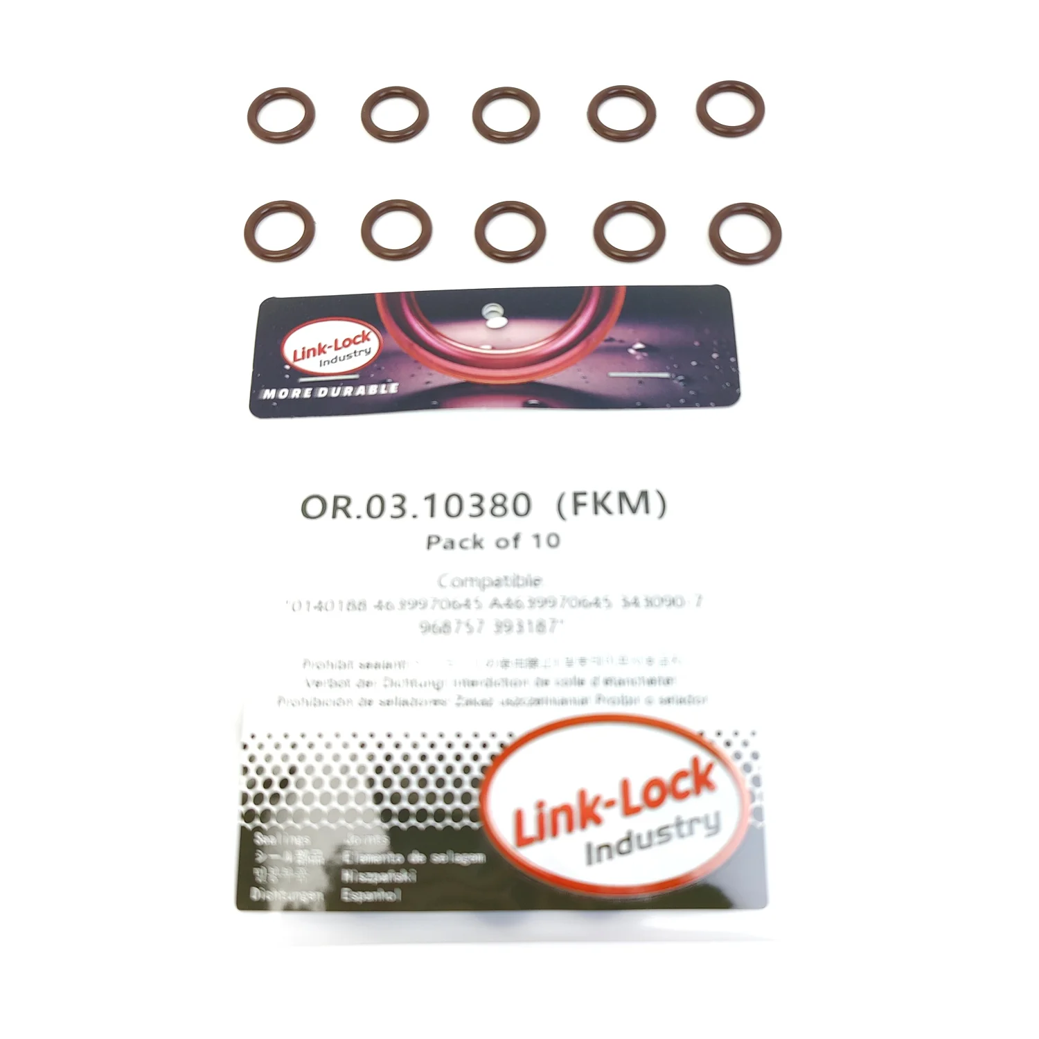 Фото Комплект уплотнительных колец LINK-LOCK 10 шт. OR.03.10380 FKM Viton для сливного патрубка турбонагнетателя 0140188 4639970645 A4639970645 343090-7 №1