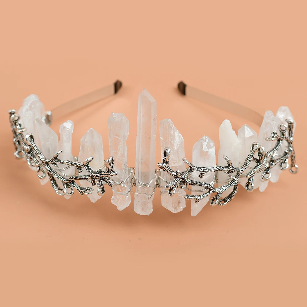 

White Crystal Hair Battette Quartz Point Pendants Headwear Mermaid Wedding Piece Crown Bridal Hair Accessories Headpiece Tiara