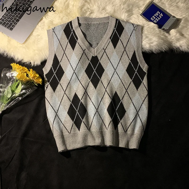 Винтажный свитер в стиле преппи жилет женская одежда уличная Майки BF модный