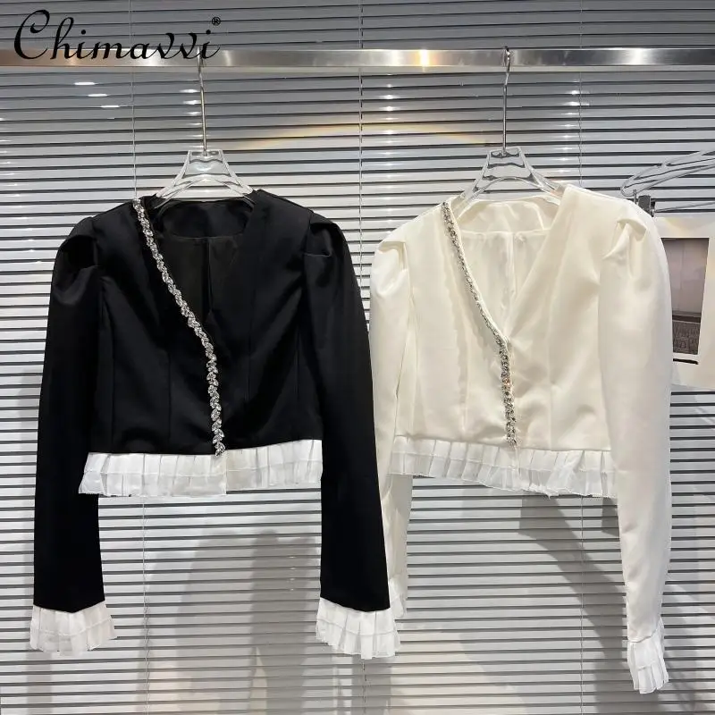 

Женская короткая светильник ссированная куртка с V-образным вырезом, осень 2022