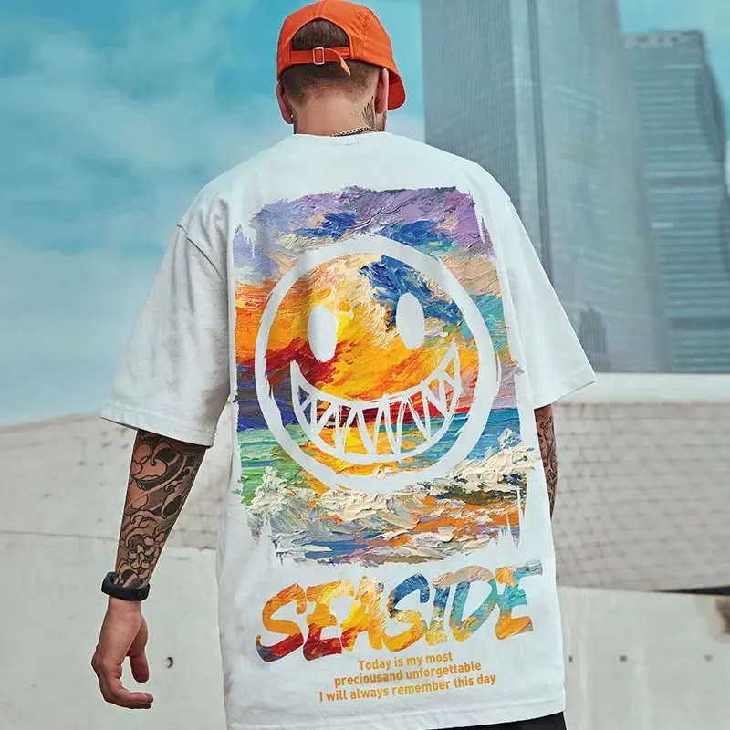 

National Tide Short Sleeve T-Shirt in Summer Men's Tide Cross-border Tide Brand 230 kg Trend Couple Large Size Half Sleeve Youth