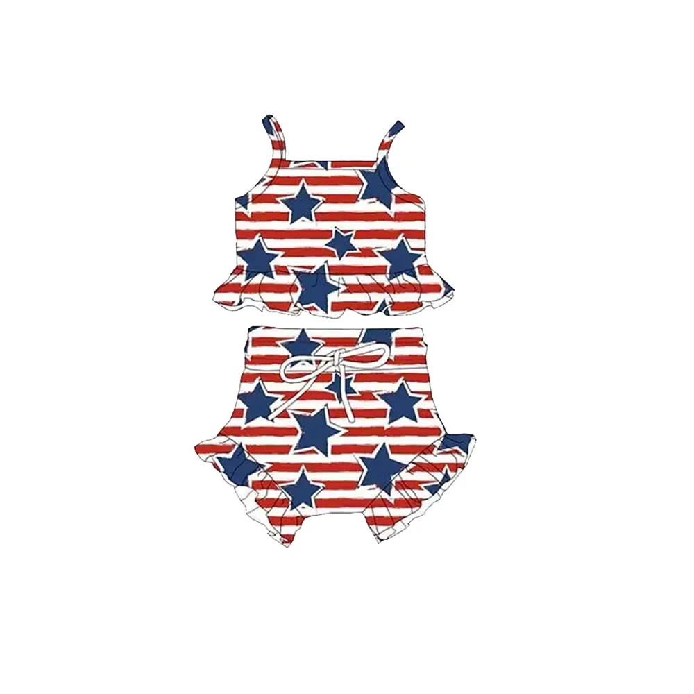 

Wholesale 4th of July swim wear summer cute cartoon princess stars girl swimwear kids clothing