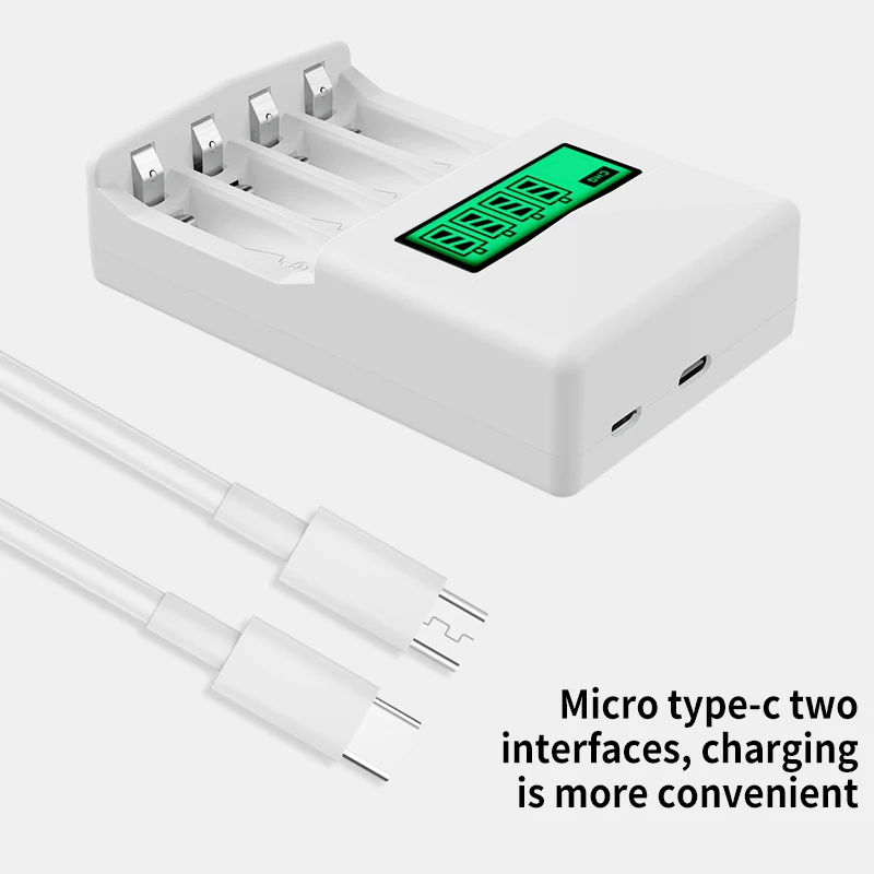

AA/AAA Rechargeable Battery Charger LCD Display Portable Universal Adapter USB Cable Type C Interface Fast Charging Tool