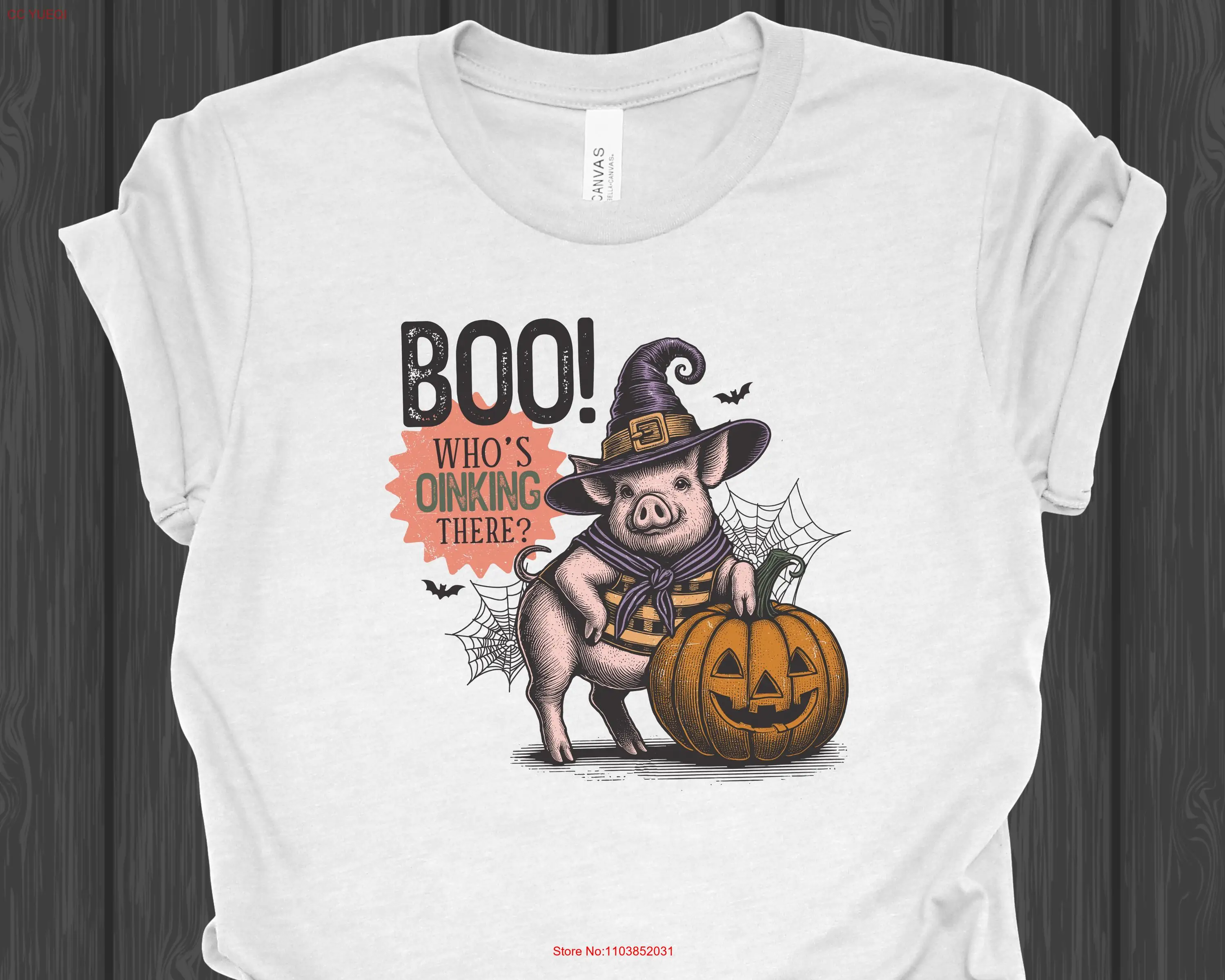 Cute Halloween Pig T Shirt Boo Who's Oinking There Funny Retro Witch Design Vintage long or short sleeves