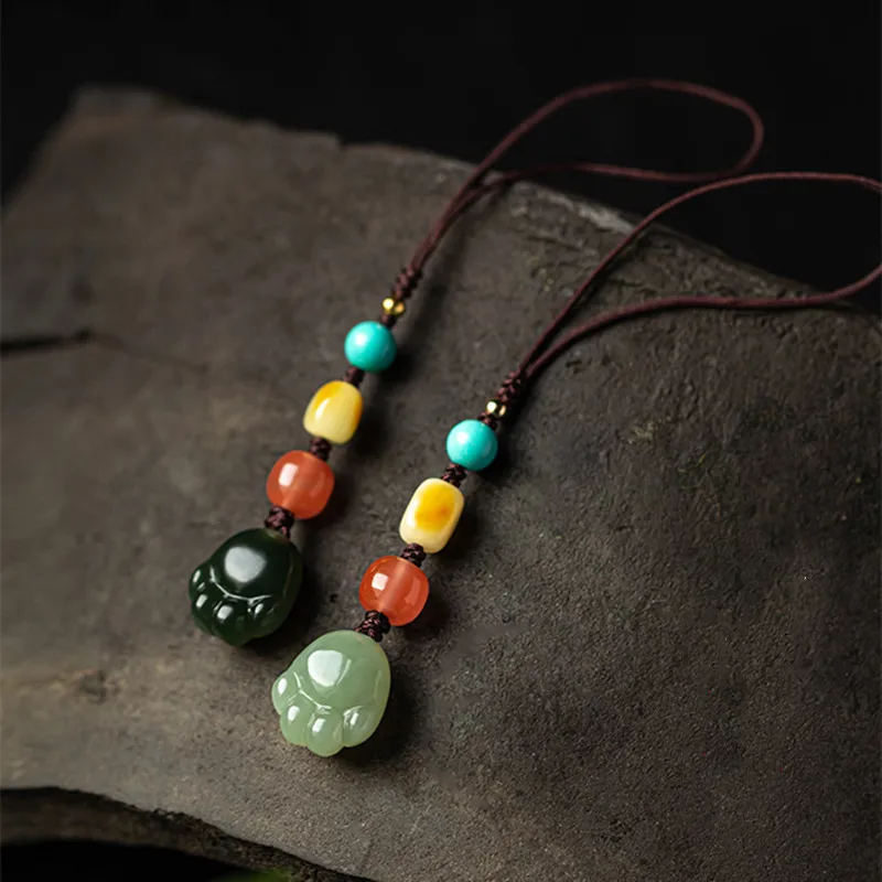 

Hotan Jade Cat Paw Mobile Phone Chain Sling DIY Men's and Women's Cute Pendant Short Anti loss U-disk Pendant Key Chain