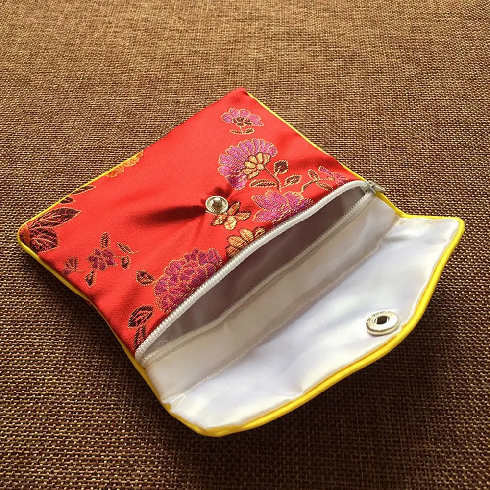 Chinese Brocade Handmade Silk Embroidery Padded Zipper Small Jewelry Storage Pouch Bag Snap Case Satin Coin Purse Wallet images - 6