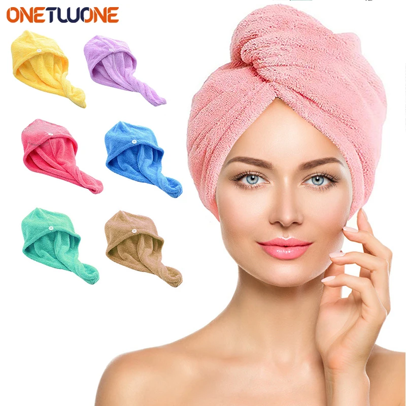 

Microfiber Hair Towel,Care Cap with Button,Super Absorbent Hair Towel Wrap Fast Drying Hair Wraps for Women Bathroom Accessories