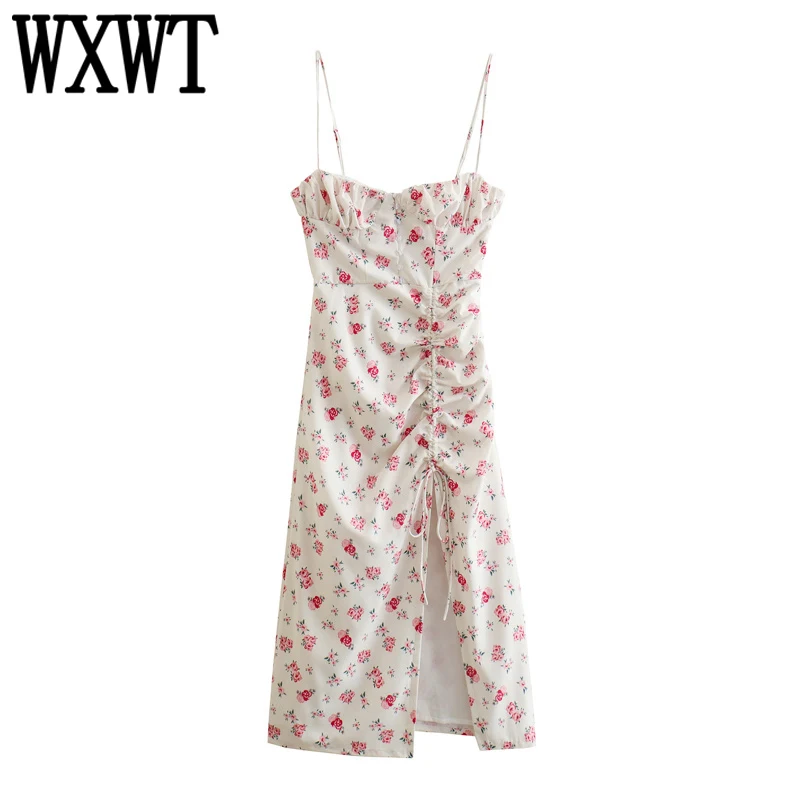 

Женское платье с принтом на бретельках WXWT, Элегантное летнее платье-миди без рукавов с открытой спиной, OP9957, 2022