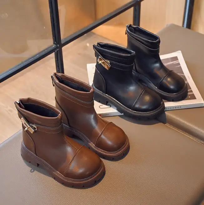 

Детские ботинки, зимние черные модные ботинки для маленьких девочек, детская брендовая обувь до щиколотки, теплая обувь принцессы, зимние б...