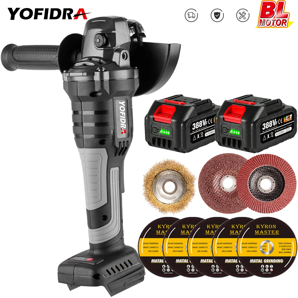 Yofidra 125mm M14 Brushless Electric Angle Grinder Cordless Cutting/Grinding/Polishing Machine Power Tool For Makita 18V Battery