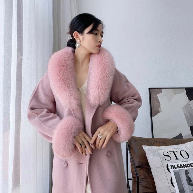 Женский шарф с воротником из натурального Лисьего меха теплые шарфы на шею шаль